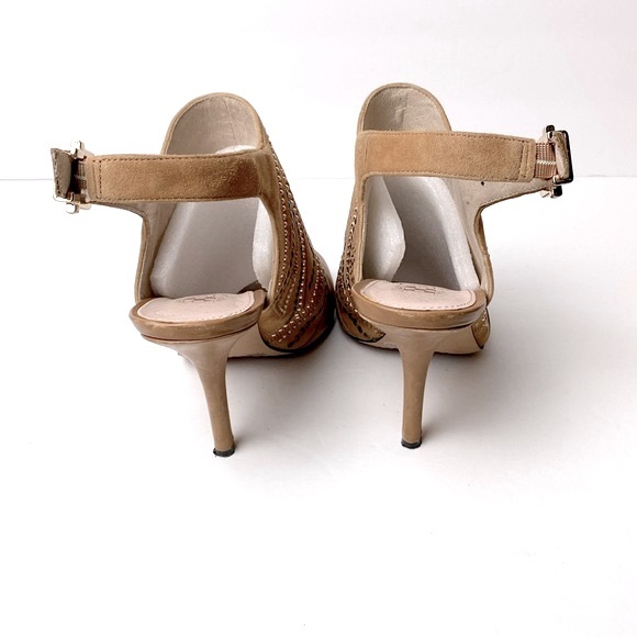 Vince Camuto Yolana Women’s Leather Tan Open Toe Slingback Studded Stiletto 7M - Picture 5 of 9